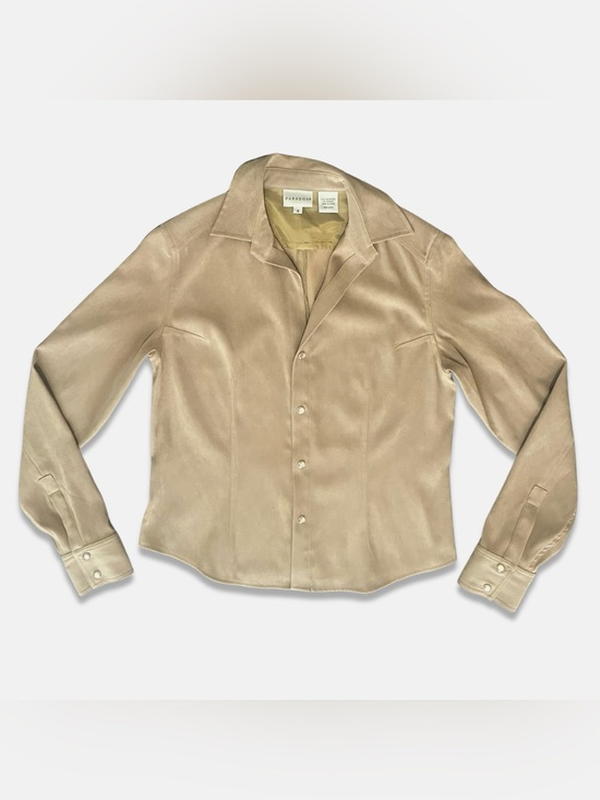 Paradox Tops - Vintage Y2K Paradox Tan Suede-Look Long Sleeve Snap Front Shirt Size 4
